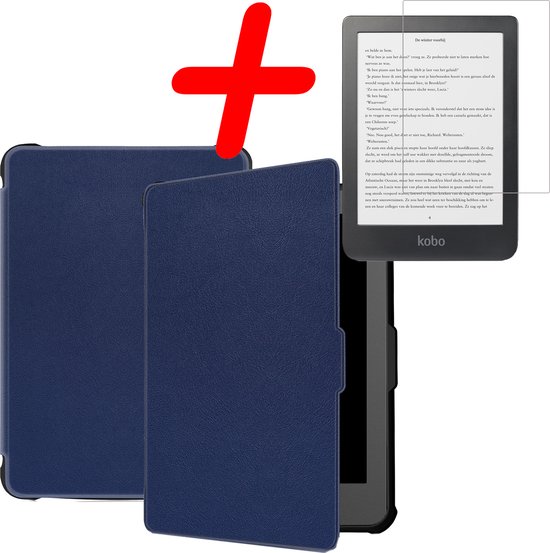 Hoes Geschikt voor Kobo Clara HD Hoesje Bookcase Cover Hoes Met Screenprotector - Hoesje Geschikt voor Kobo Clara HD Hoes Cover Case - Donkerblauw