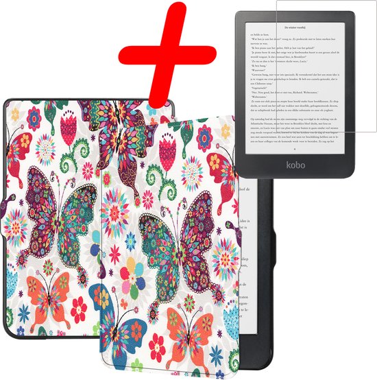 Hoes Geschikt voor Kobo Clara HD Hoesje Bookcase Cover Hoes Met Screenprotector - Hoesje Geschikt voor Kobo Clara HD Hoes Cover Case - Vlinders