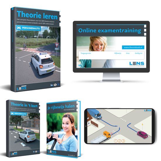 AutoTheorieboek 2024 met Samenvatting en Onbeperkt 3250 Online Oefenvragen & 60 Examens + Mobiele Apps + CBR informatie - Auto Theorie Leren Rijbewijs B - Lens Media