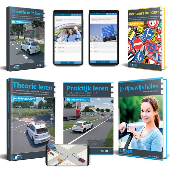 Theorieboek Rijbewijs B 2024 Auto met Praktijkboek - Theorie Compleet Pakket voor CBR met o.a. 60 online examens, Samenvatting en Oefenvragen - Lens Media