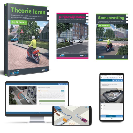 Scooter Theorieboek 2024 met Samenvatting en (20 uur) 3250 Online Oefenvragen & 50 Examens + Mobiele Apps + CBR informatie - Bromfiets Brommer Theorie Leren Rijbewijs AM - Lens Media