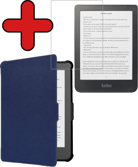 Hoesje Geschikt voor Kobo Clara HD Hoesje Luxe Bescherm Case Met Screenprotector - Hoes Geschikt voor Kobo Clara HD Hoes Book Cover - Donkerblauw