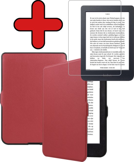 Hoesje Geschikt voor Kobo Nia Hoesje Luxe Bescherm Case Met Screenprotector - Hoes Geschikt voor Kobo Nia Hoes Book Cover - Donkerrood
