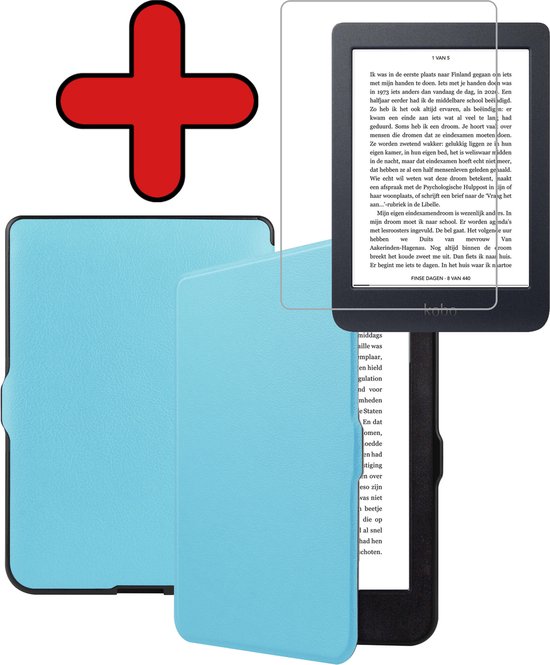Hoesje Geschikt voor Kobo Nia Hoesje Luxe Bescherm Case Met Screenprotector - Hoes Geschikt voor Kobo Nia Hoes Book Cover - Lichtblauw