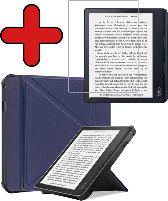 Hoesje Geschikt voor Kobo Sage Hoesje Luxe Bescherm Case Trifold Met Screenprotector - Hoes Geschikt voor Kobo Sage Hoes Book Cover - Donkerblauw