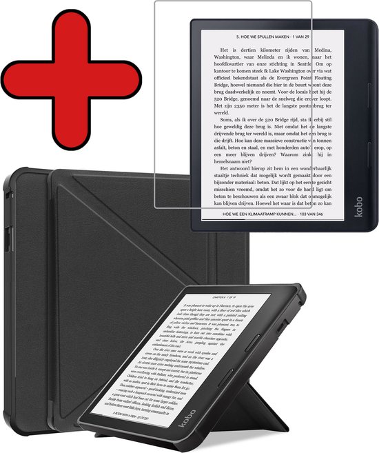 Hoesje Geschikt voor Kobo Sage Hoesje Luxe Bescherm Case Trifold Met Screenprotector - Hoes Geschikt voor Kobo Sage Hoes Book Cover - Zwart