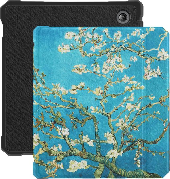 Lunso - Geschikt voor Kobo Libra 2 (7 inch) - Vegan saffiano leren sleepcover hoes - Van Gogh Amandelbloesem