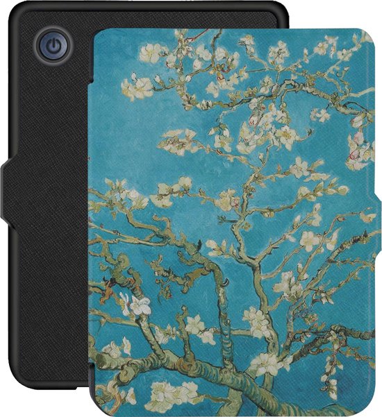 Lunso - Geschikt voor Kobo Clara 2E hoes (6 inch) - Vegan Saffiano Leren sleep cover - Van Gogh Amandelbloesem