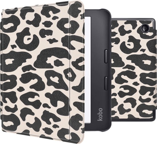 imoshion Ereader Cover / Hoesje Geschikt voor Kobo Libra 2 - imoshion Design Slim Hard Case Sleepcover Bookcase met stand - Leopard