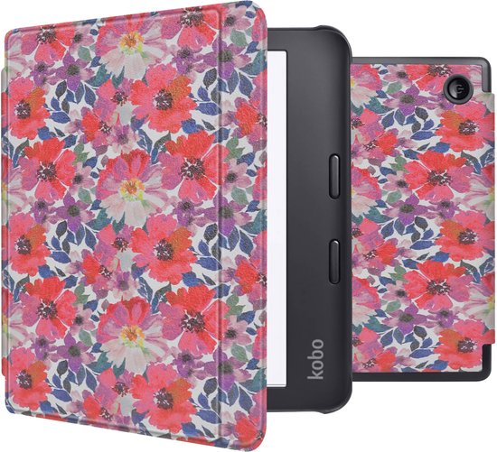 imoshion Ereader Cover / Hoesje Geschikt voor Kobo Libra 2 / Tolino Vision 6 - imoshion Design Slim Hard Case Sleepcover Bookcase met stand - Flower Watercolor