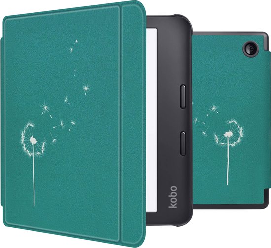 imoshion Ereader Cover / Hoesje Geschikt voor Kobo Libra 2 / Tolino Vision 6 - imoshion Design Slim Hard Case Sleepcover Bookcase met stand - Green Dandelion