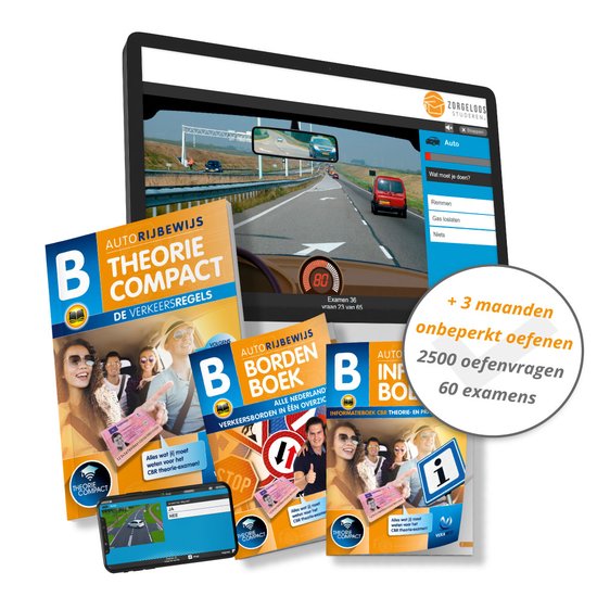 Theorieboek Rijbewijs B Auto 2024-2025 Compact - 3 Maanden Onbeperkt Oefenen - 2500 Vragen en 60 Examens - CBR Info en Bordenboek - VekaBest