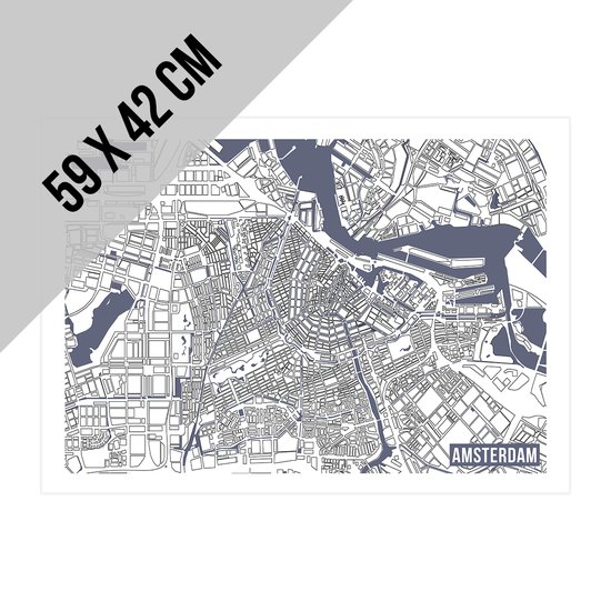 Poster/ affiche Map stad Amsterdam   59 x 42 cm   A2 formaat   Stratenplan   Aardrijkskunde   Landkaart   Nederland   Hoofdstad Nederland   Amstel   HVO papier   Beschrijfbaar   2 stuks