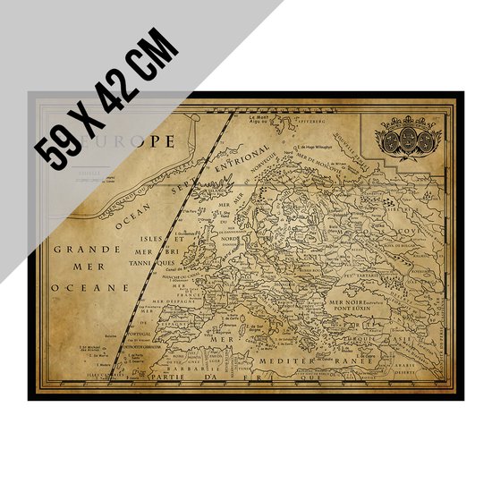 Poster/ affiche Map (vintage) Europa   59 x 42 cm   A2 formaat   Kaart met landen en steden   Landkaart   Aardrijkskunde   Map Europe   L' Europe   Oude kaart   Geschiedenis   Franstalig   Beschrijfbaar   2 stuks