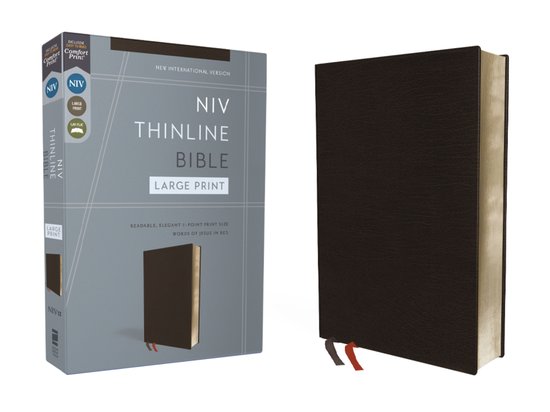 NIV, Thinline Bible, Large Print, Bonded Leather, Black, Red Letter, Comfort Print