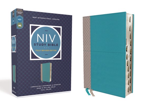 NIV Study Bible, Fully Revised Edition- NIV Study Bible, Fully Revised Edition (Study Deeply. Believe Wholeheartedly.), Leathersoft, Teal/Gray, Red Letter, Thumb Indexed, Comfort Print