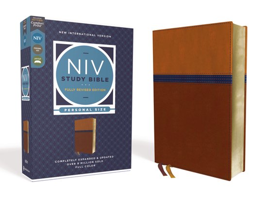 NIV Study Bible, Fully Revised Edition- NIV Study Bible, Fully Revised Edition (Study Deeply. Believe Wholeheartedly.), Personal Size, Leathersoft, Brown/Blue, Red Letter, Comfort Print