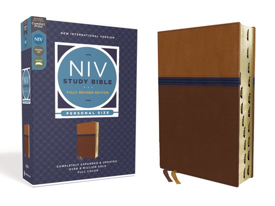 NIV Study Bible, Fully Revised Edition- NIV Study Bible, Fully Revised Edition (Study Deeply. Believe Wholeheartedly.), Personal Size, Leathersoft, Brown/Blue, Red Letter, Thumb Indexed, Comfort Print