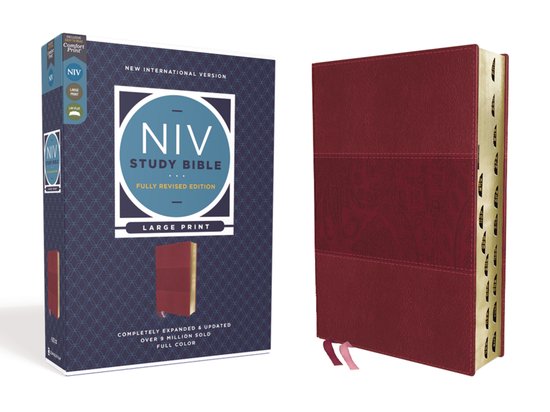 NIV Study Bible, Fully Revised Edition- NIV Study Bible, Fully Revised Edition (Study Deeply. Believe Wholeheartedly.), Large Print, Leathersoft, Burgundy, Red Letter, Thumb Indexed, Comfort Print