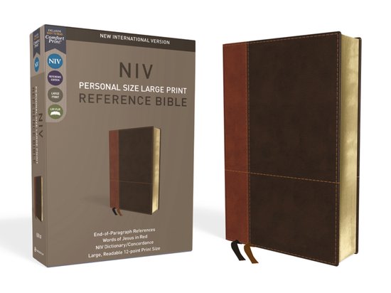 NIV, Personal Size Reference Bible, Large Print, Leathersoft, Tan/Brown, Red Letter, Comfort Print