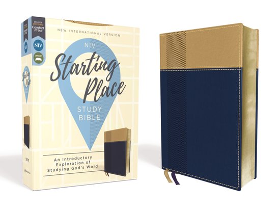 NIV, Starting Place Study Bible (An Introductory Study Bible), Leathersoft, Navy/Tan, Comfort Print