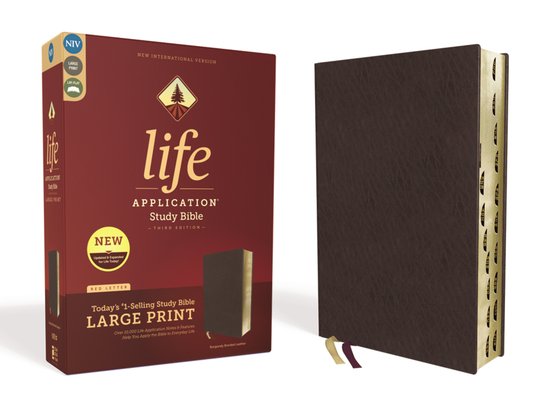 NIV Life Application Study Bible, Third Edition- NIV, Life Application Study Bible, Third Edition, Large Print, Bonded Leather, Burgundy, Red Letter, Thumb Indexed