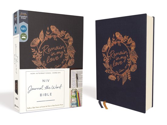 Niv, Journal the Word Bible, Cloth Over Board, Navy, Red Letter Edition, Comfort Print Reflect, Take Notes, or Create Art Next to Your Favorite Verses