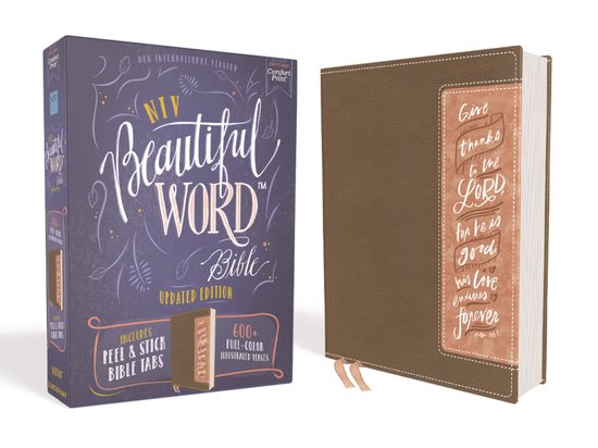 Beautiful Word- NIV, Beautiful Word Bible, Updated Edition, Peel/Stick Bible Tabs, Leathersoft, Brown/Pink, Red Letter, Comfort Print