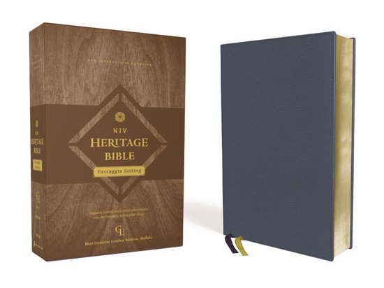 NIV, Heritage Bible, Passaggio Setting, Genuine Leather, Buffalo, Blue, Line Matched, Art Gilded Edges, Comfort Print