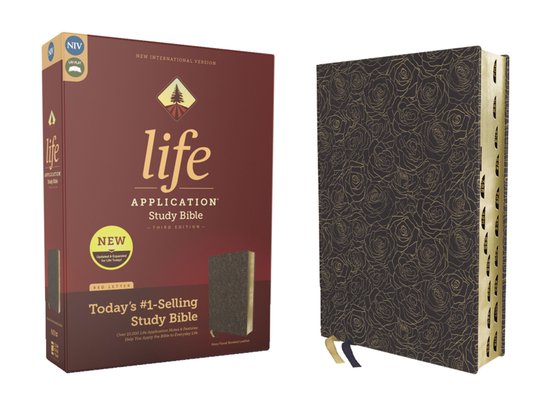 NIV Life Application Study Bible, Third Edition- NIV, Life Application Study Bible, Third Edition, Bonded Leather, Navy Floral, Red Letter, Thumb Indexed