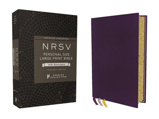 NRSV, Personal Size Large Print Bible with Apocrypha, Premium Goatskin Leather, Purple, Premier Collection, Printed Page Edges, Comfort Print