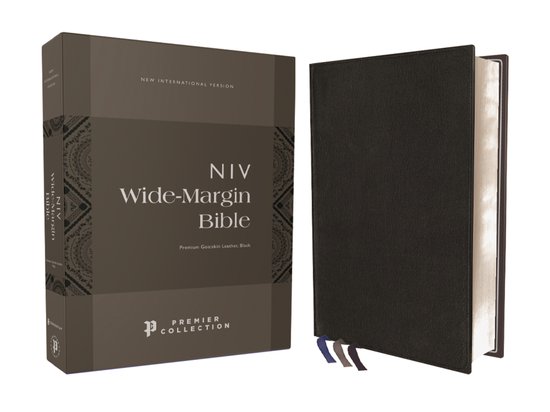 NIV, Wide Margin Bible (A Bible that Welcomes Note-Taking), Premium Goatskin Leather, Black, Premier Collection, Red Letter, Art Gilded Edges, Comfort Print