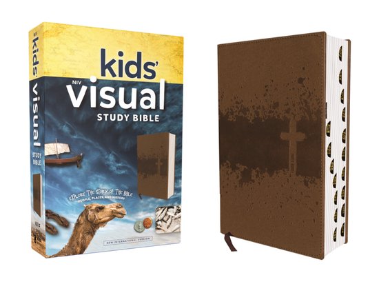 NIV, Kids' Visual Study Bible, Leathersoft, Bronze, Full Color Interior, Peel/Stick Bible Tabs