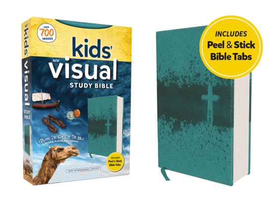 NIV, Kids' Visual Study Bible, Leathersoft, Teal, Full Color Interior, Peel/Stick Bible Tabs