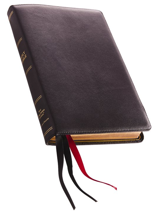 NKJV, Thinline Reference Bible, Large Print, Premium Goatskin Leather, Black, Premier Collection, Comfort Print