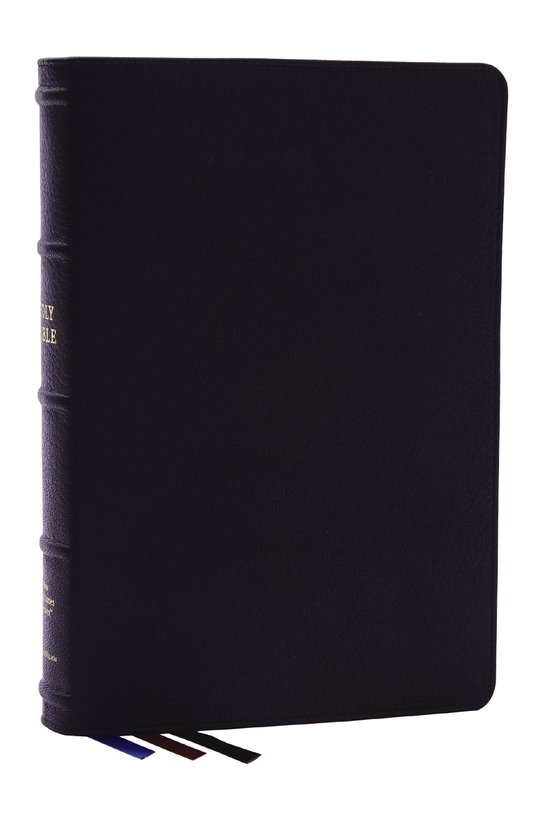 NKJV, Large Print Thinline Reference Bible, Blue Letter, Maclaren Series, Genuine Leather, Black, Comfort Print