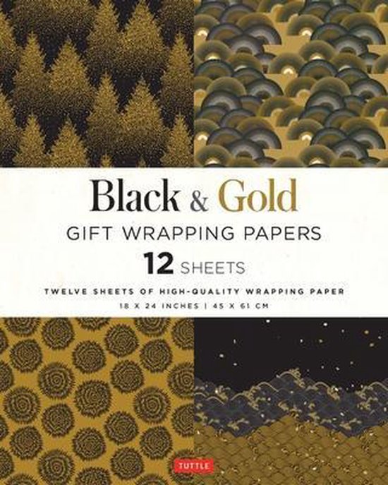 Black & Gold Gift Wrapping Papers - 12 Sheets