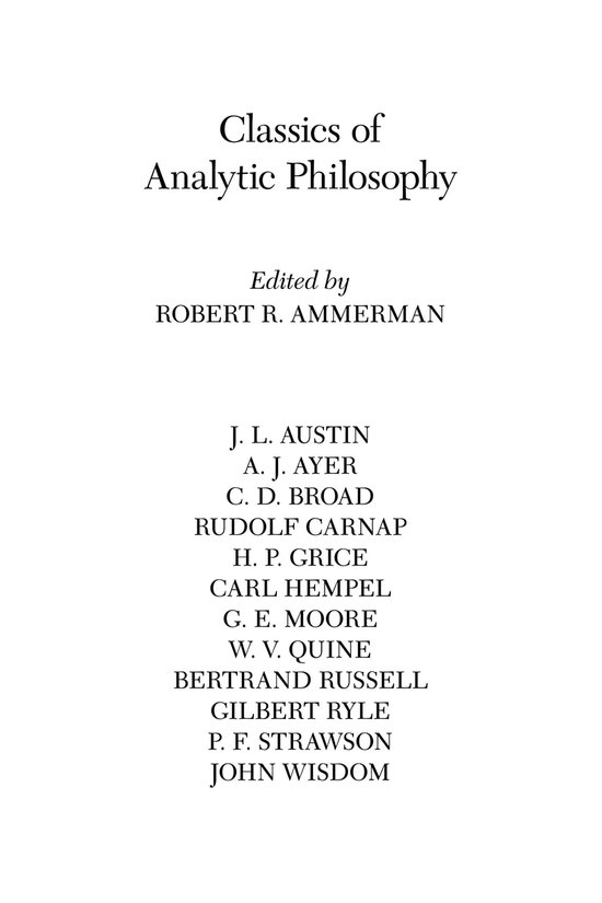 Classics Of Analytic Philosophy