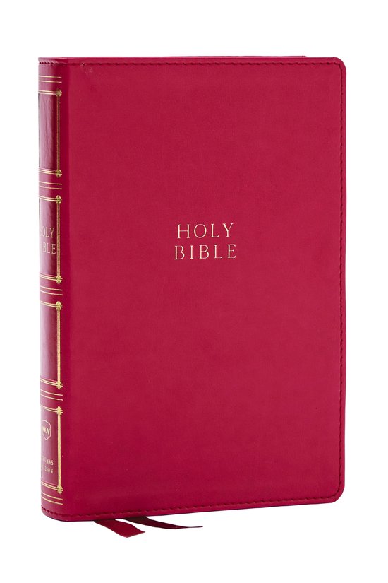 NKJV, Compact Center-Column Reference Bible, Dark Rose Leathersoft, Red Letter, Comfort Print