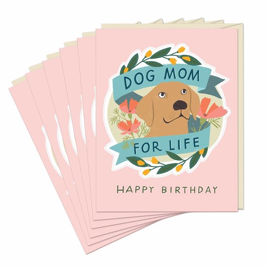 6-Pack Em & Friends Dog Mom for Life - Birthday Sticker Cards