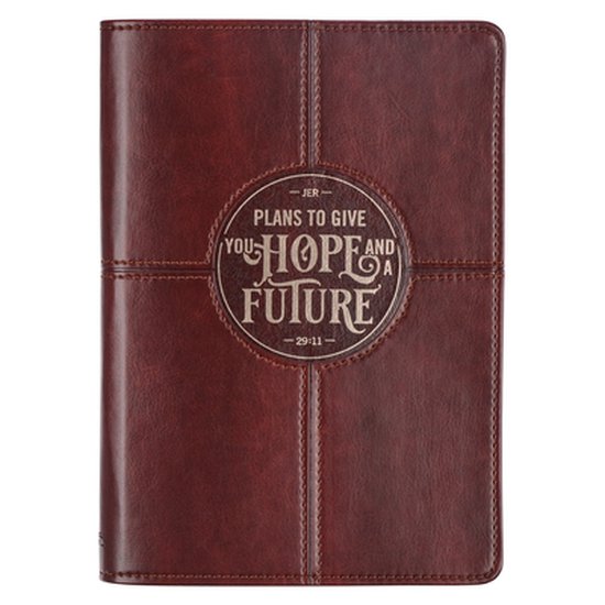 Christian Art Gifts Classic Journal Hope & a Future Jeremiah 29:11 Inspirational Scripture Notebook, Ribbon Marker, Brown Faux Leather Flexcover, 336 Ruled Pages