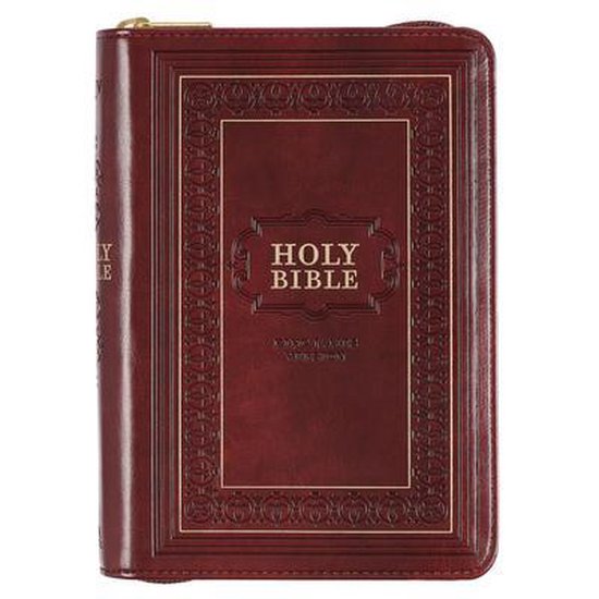 KJV Holy Bible, Compact Large Print Faux Leather Red Letter Edition - Ribbon Marker, King James Version, Burgundy, Zipper Closure