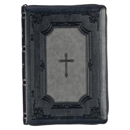 KJV Holy Bible, Super Giant Print Faux Leather Red Letter Edition - Thumb Index & Ribbon Marker, King James Version, Gray/Black