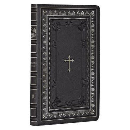 KJV Holy Bible Standard Size Faux Leather Red Letter Edition - Thumb Index & Ribbon Marker, King James Version, Black/Gold Cross