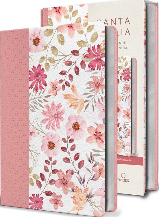 Biblia Reina Valera 1960 letra grande. Piel rosada con flores, tamaño manual / S panish Bible RVR 1960 Large Print. Imitation Pink Leather With Flowers