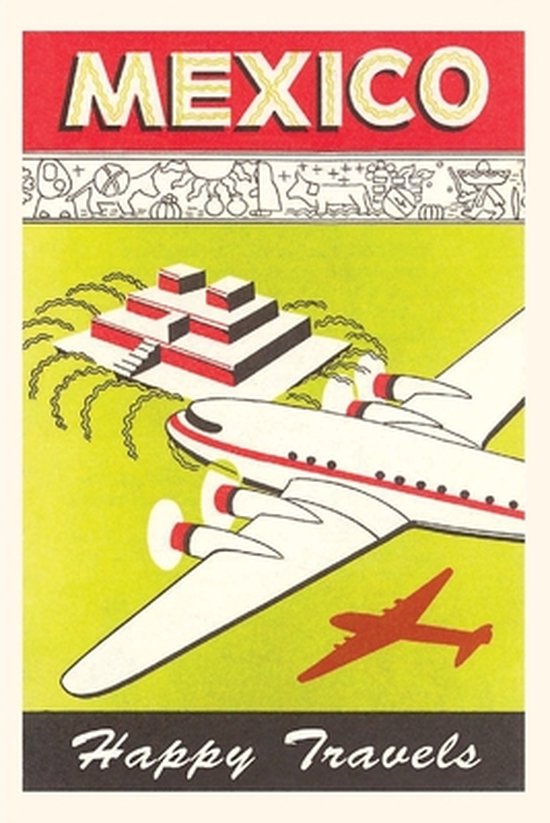 Pocket Sized - Found Image Press Journals- Vintage Journal Plane Over Mexico Pyramid Travel Poster