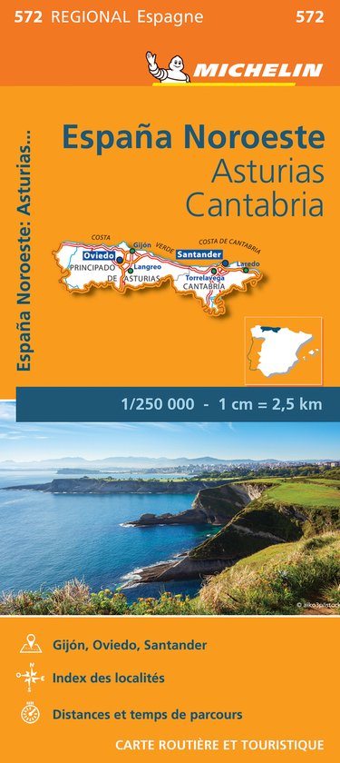 Regionale kaarten Michelin - Michelin Wegenkaart 572 Spanje Noordwest - Asturias, Cantabria