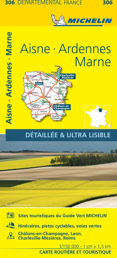 Michelin 306 Wegenkaart Aisne,Ardennes,Marne