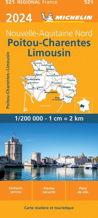 Regionale kaarten Michelin - Michelin Wegenkaart 521 Poitou-Charentes-Limousin 2024