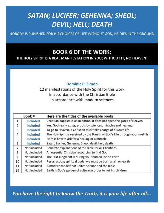 THE HOLY SPIRIT IS A REAL MANIFESTATION IN YOU; WITHOUT IT, NO HEAVEN! 6 - SATAN; LUCIFER; GEHENNA; SHEOL; DEVIL; HELL; DEATH